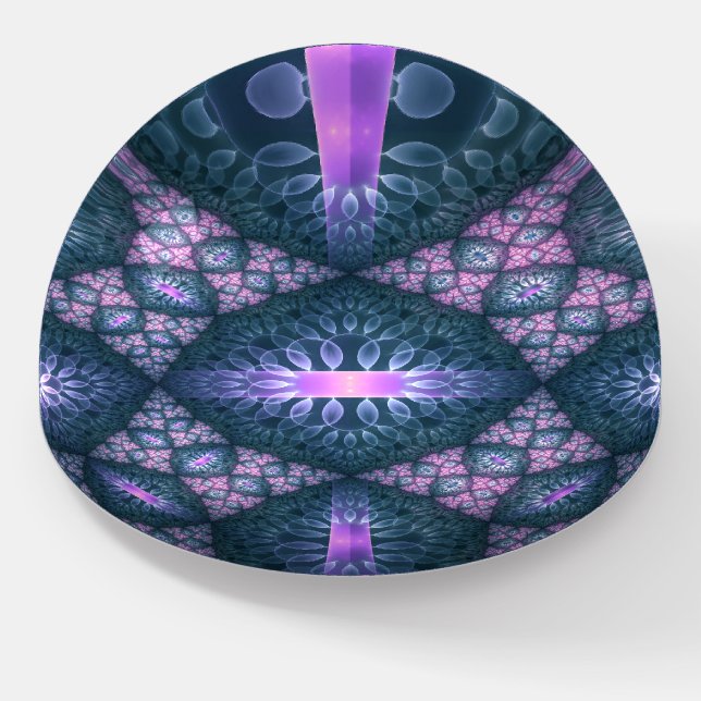 3D Fractal Art Abstract Pattern Blue Purple Pink Paperweight (Angled)