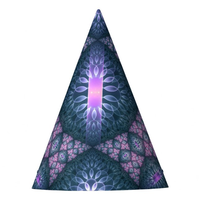 3D Fractal Art Abstract Pattern Blue Purple Pink Party Hat (Front)