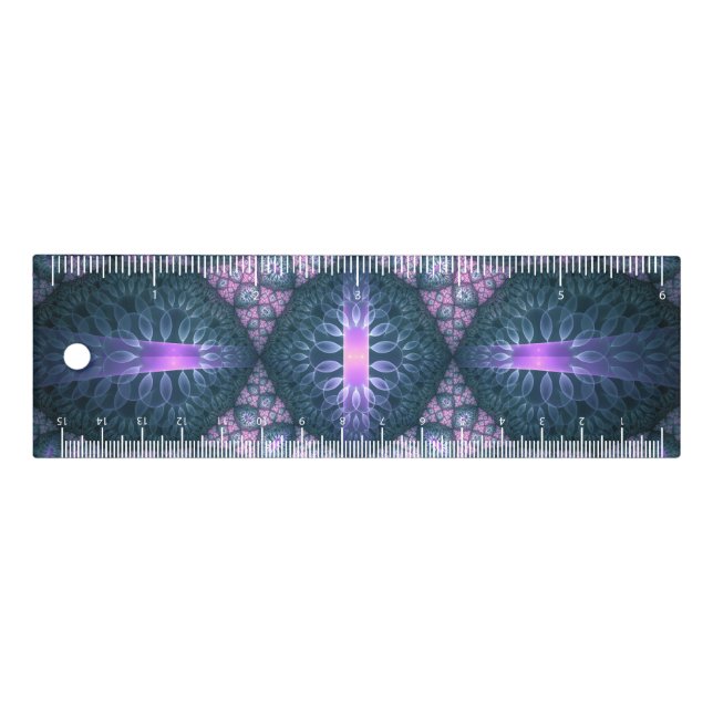 3D Fractal Art Abstract Pattern Blue Purple Pink Ruler (Front)