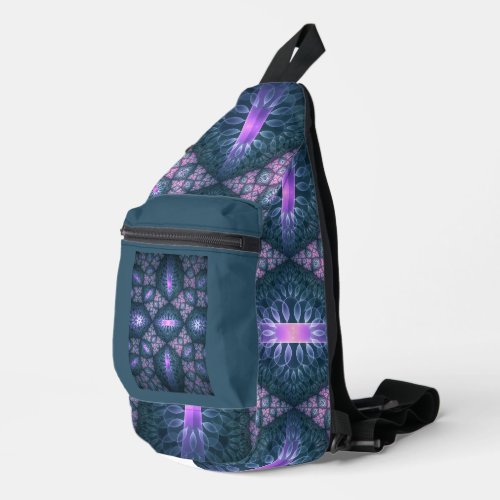 3D Fractal Art Abstract Pattern Blue Purple Pink Sling Bag