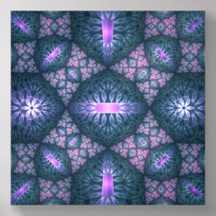 3D Fractal Art Pattern Turquoise Purple Pink Acrylic Photo Tile