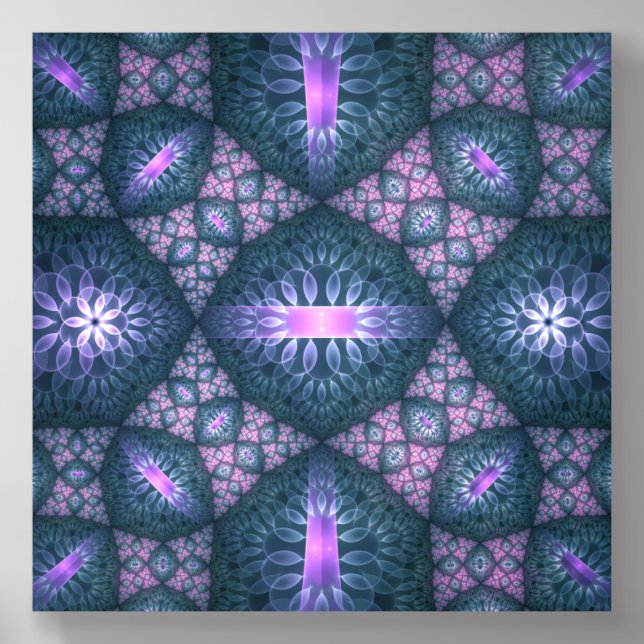 3D Fractal Art Pattern Turquoise Purple Pink Acrylic Photo Tile (Front Set)