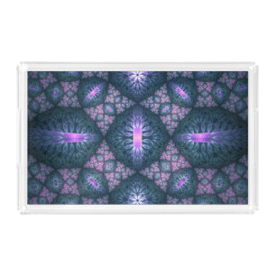 3D Fractal Art Pattern Turquoise Purple Pink Acrylic Tray