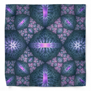 3D Fractal Art Pattern Turquoise Purple Pink Bandana