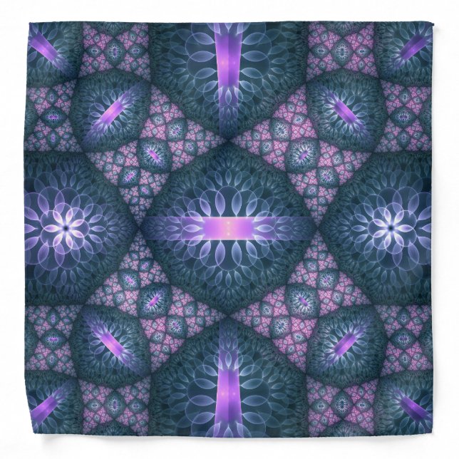 3D Fractal Art Pattern Turquoise Purple Pink Bandana (Front)