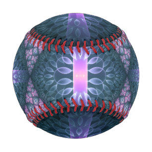 3D Fractal Art Pattern Turquoise Purple Pink Baseball