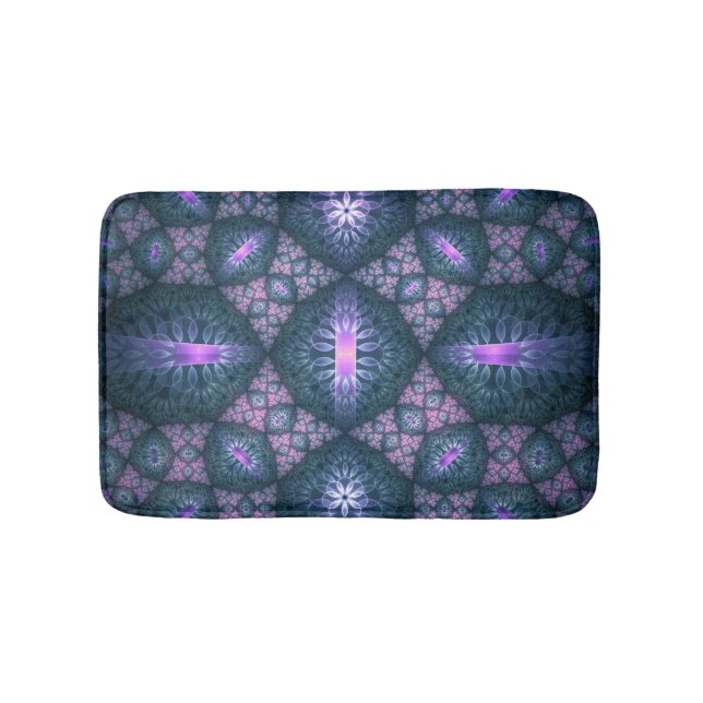 3D Fractal Art Pattern Turquoise Purple Pink Bath Mat (Front)