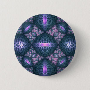 3D Fractal Art Pattern Turquoise Purple Pink Button