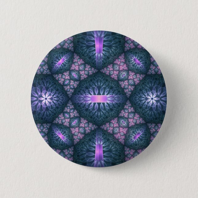 3D Fractal Art Pattern Turquoise Purple Pink Button (Front)