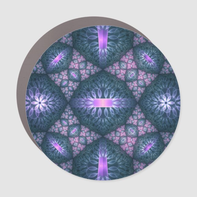 3D Fractal Art Pattern Turquoise Purple Pink Car Magnet (Front)
