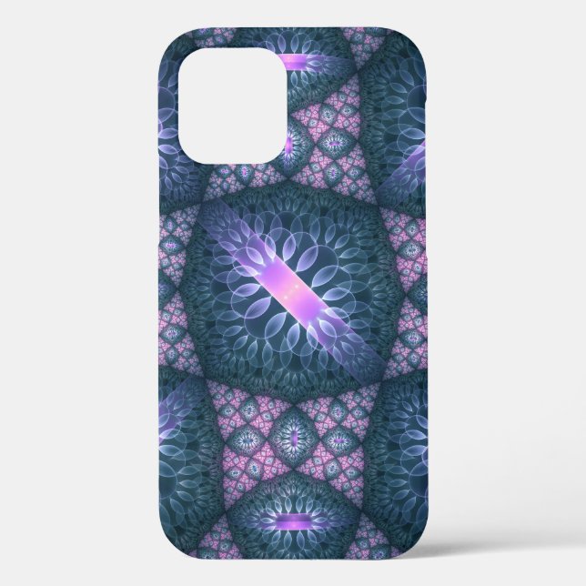 3D Fractal Art Pattern Turquoise Purple Pink Case-Mate iPhone Case (Back)