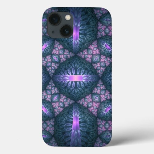 3D Fractal Art Pattern Turquoise Purple Pink iPhone 13 Case