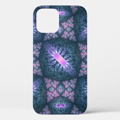 3D Fractal Art Pattern Turquoise Purple Pink iPhone 12 Pro Case