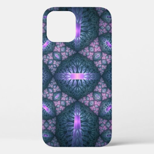 3D Fractal Art Pattern Turquoise Purple Pink iPhone 12 Case