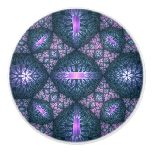 3D Fractal Art Pattern Turquoise Purple Pink Ceramic Knob