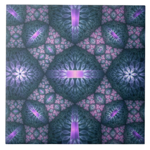 3D Fractal Art Pattern Turquoise Purple Pink Ceramic Tile