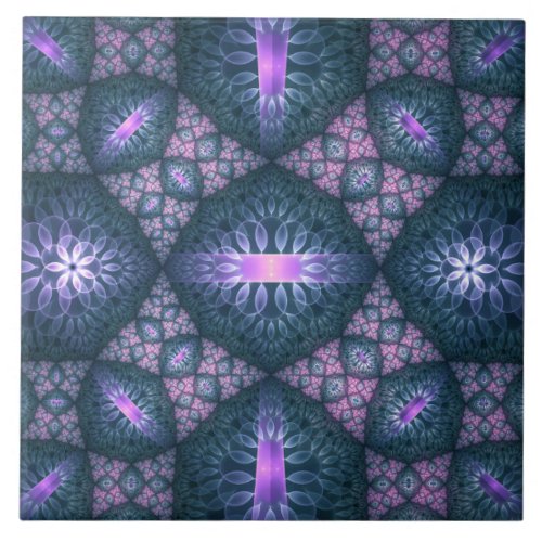 3D Fractal Art Pattern Turquoise Purple Pink Ceramic Tile