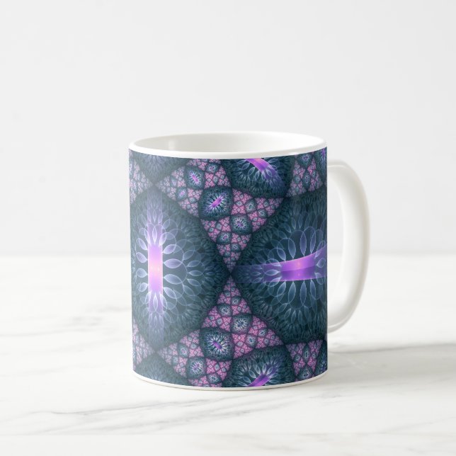 3D Fractal Art Pattern Turquoise Purple Pink Coffee Mug (Front Right)