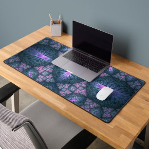 3D Fractal Art Pattern Turquoise Purple Pink Desk Mat