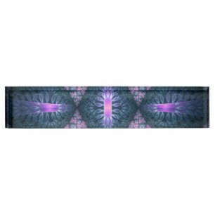 3D Fractal Art Pattern Turquoise Purple Pink Desk Name Plate