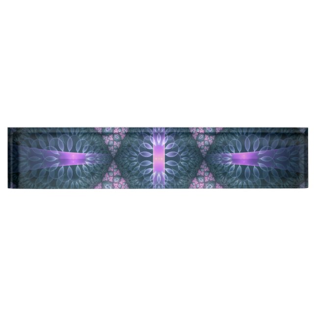 3D Fractal Art Pattern Turquoise Purple Pink Desk Name Plate (Front)