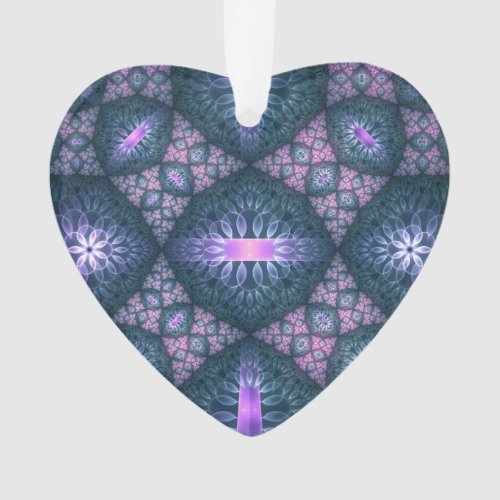 3D Fractal Art Pattern Turquoise Purple Pink Heart Ornament