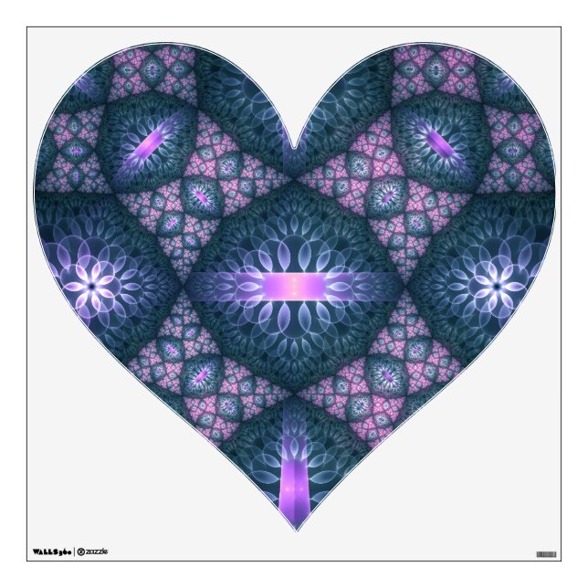 3D Fractal Art Pattern Turquoise Purple Pink Heart Wall Decal (Front)