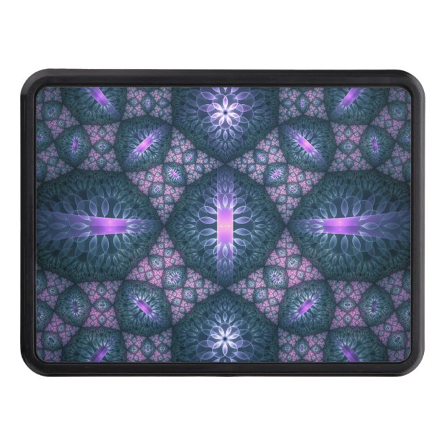 3D Fractal Art Pattern Turquoise Purple Pink Hitch Cover (Front)
