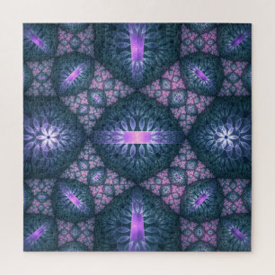 3D Fractal Art Pattern Turquoise Purple Pink Jigsaw Puzzle