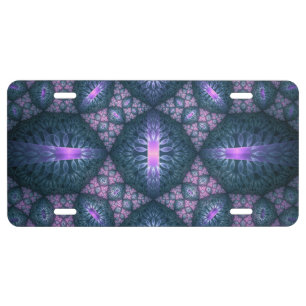 3D Fractal Art Pattern Turquoise Purple Pink License Plate