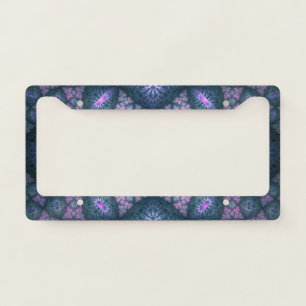 3D Fractal Art Pattern Turquoise Purple Pink License Plate Frame