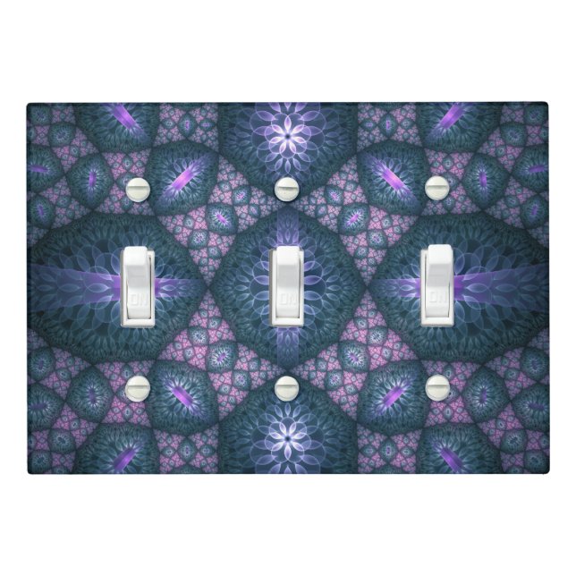 3D Fractal Art Pattern Turquoise Purple Pink Light Switch Cover (In Situ)