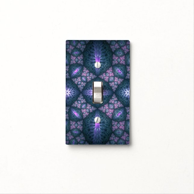 3D Fractal Art Pattern Turquoise Purple Pink Light Switch Cover (In Situ)