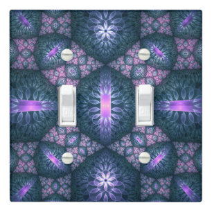 3D Fractal Art Pattern Turquoise Purple Pink Light Switch Cover