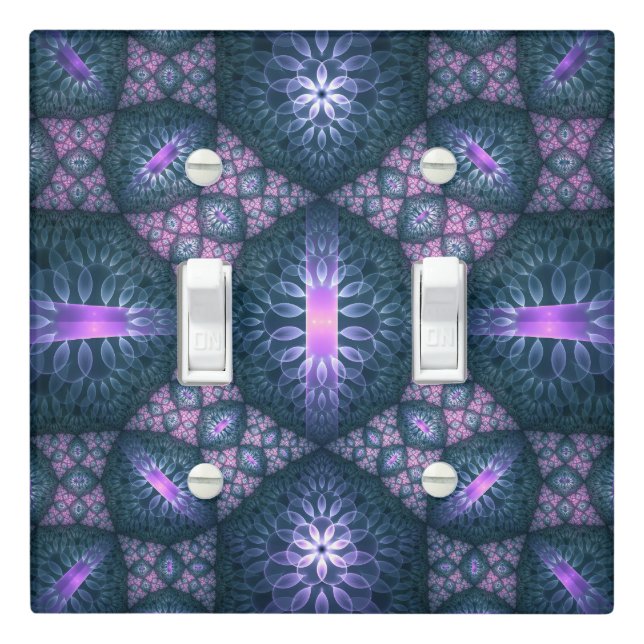 3D Fractal Art Pattern Turquoise Purple Pink Light Switch Cover (In Situ)