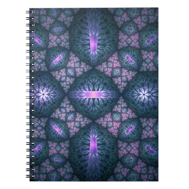 3D Fractal Art Pattern Turquoise Purple Pink Notebook (Front)