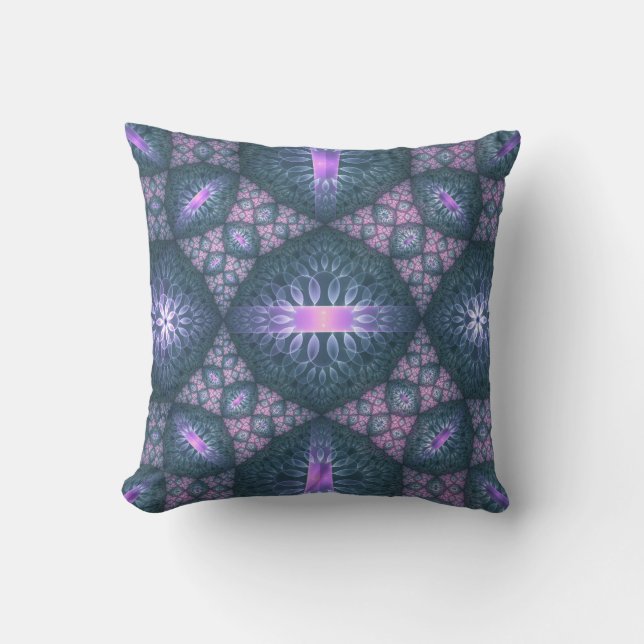 3D Fractal Art Pattern Turquoise Purple Pink Outdoor Pillow (Front)