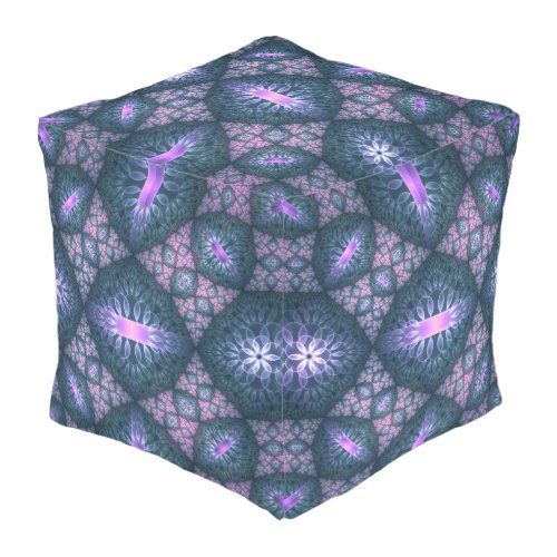 3D Fractal Art Pattern Turquoise Purple Pink Outdoor Pouf