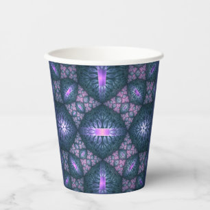 3D Fractal Art Pattern Turquoise Purple Pink Paper Cups