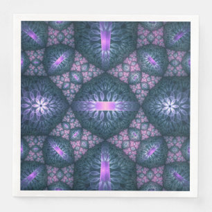 3D Fractal Art Pattern Turquoise Purple Pink Paper Dinner Napkins