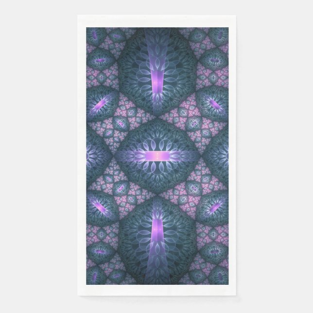3D Fractal Art Pattern Turquoise Purple Pink Paper Guest Towels (Front)