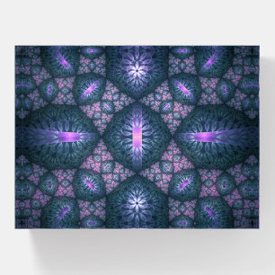 3D Fractal Art Pattern Turquoise Purple Pink Paperweight