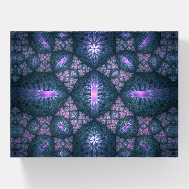 3D Fractal Art Pattern Turquoise Purple Pink Paperweight (Front)