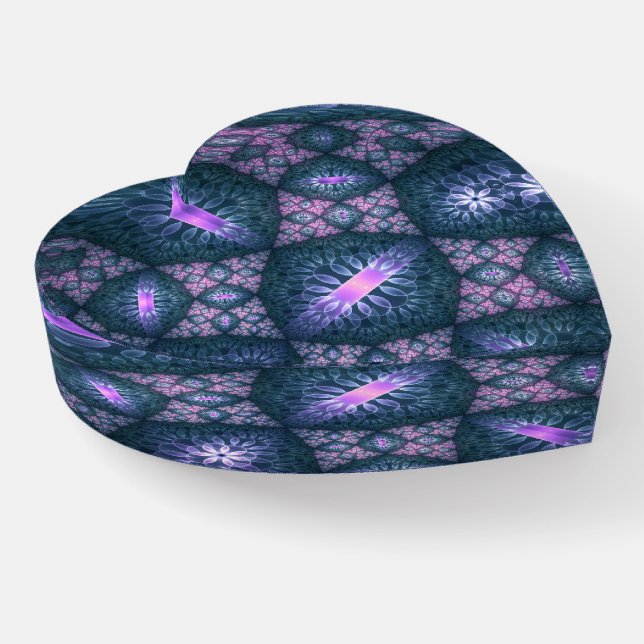 3D Fractal Art Pattern Turquoise Purple Pink Paperweight (Angled)
