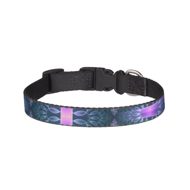 3D Fractal Art Pattern Turquoise Purple Pink Pet Collar (Front)