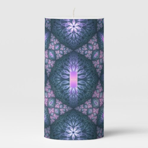 3D Fractal Art Pattern Turquoise Purple Pink Pillar Candle