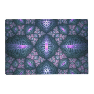 3D Fractal Art Pattern Turquoise Purple Pink Placemat