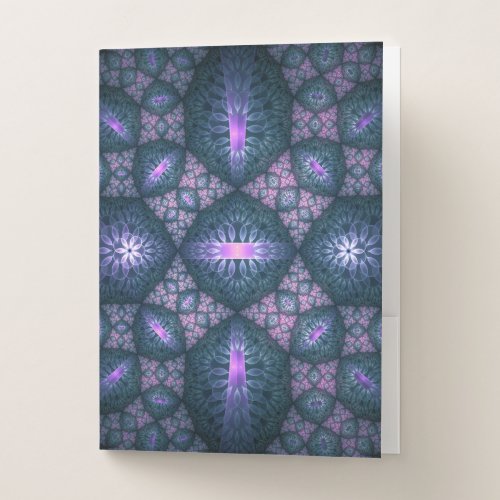 3D Fractal Art Pattern Turquoise Purple Pink Pocket Folder