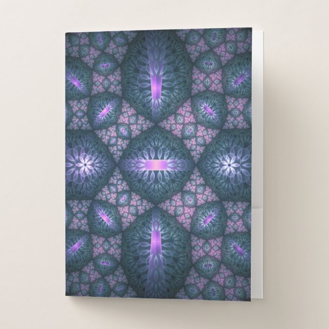 3D Fractal Art Pattern Turquoise Purple Pink Pocket Folder (Front)