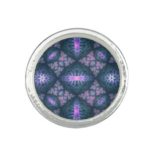 3D Fractal Art Pattern Turquoise Purple Pink Ring